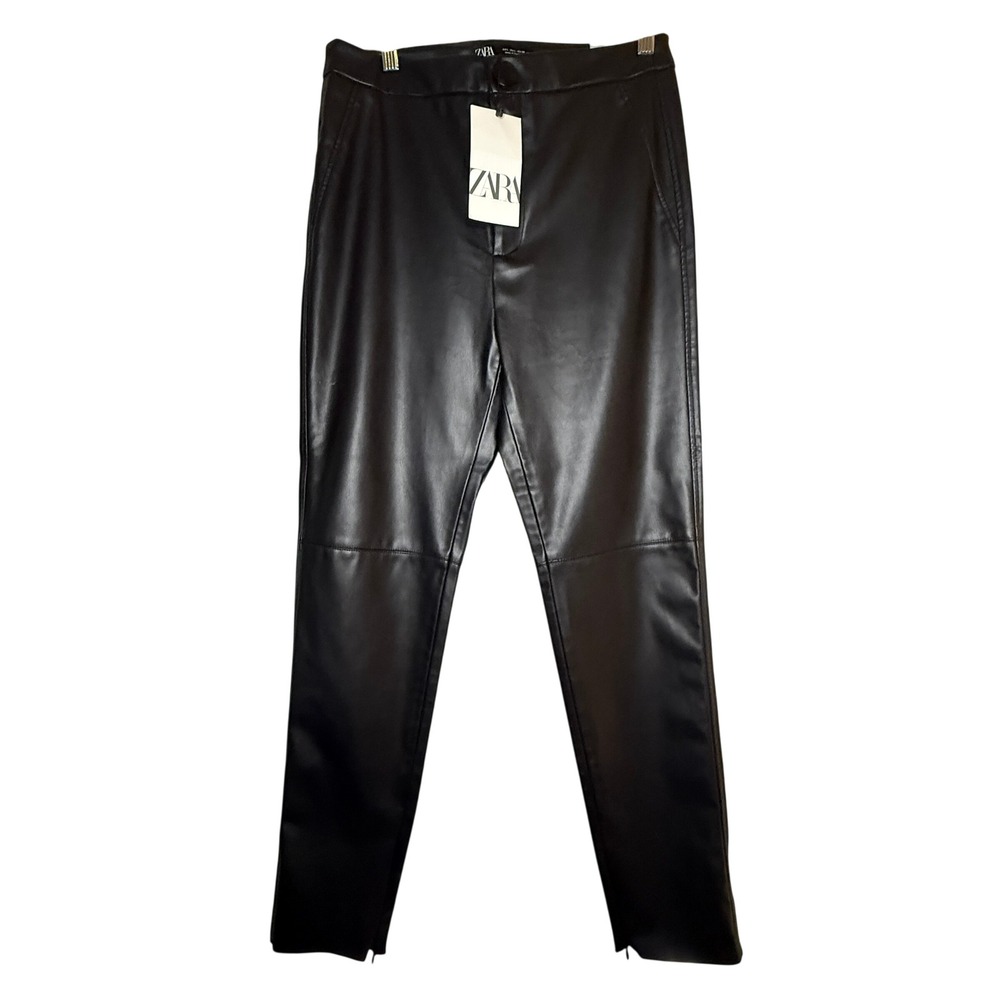 Zara Faux Leather Leggings Women L 30 Black NWT High Rise Slim Fit Moto Pants